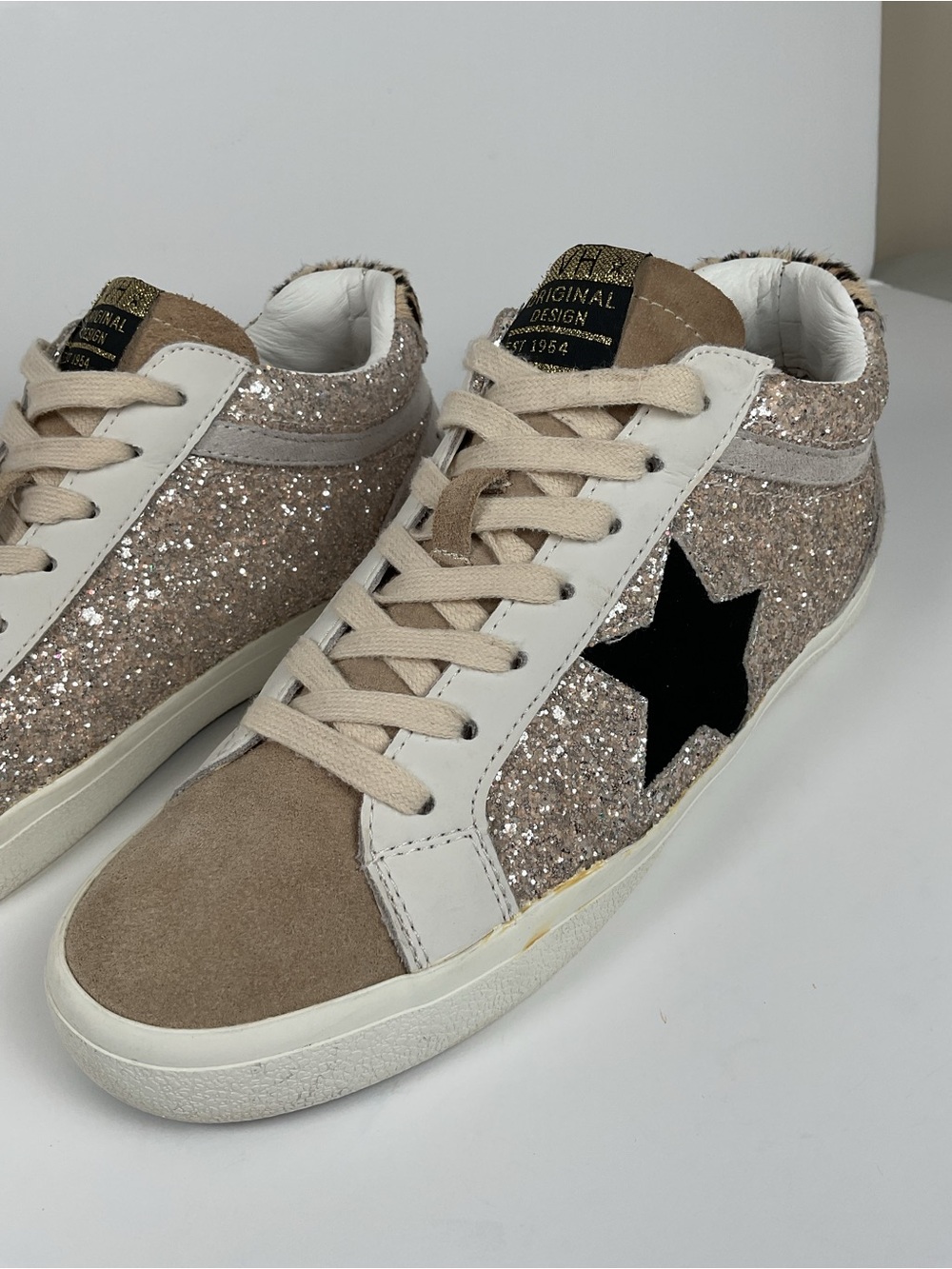 Vintage Havana Glitter Star Sneakers Women’s Size 10 Beige Leopard Shoes - Picture 2 of 14